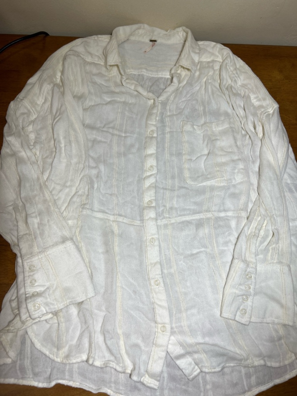 Free People White Button-Down Shirt oversized